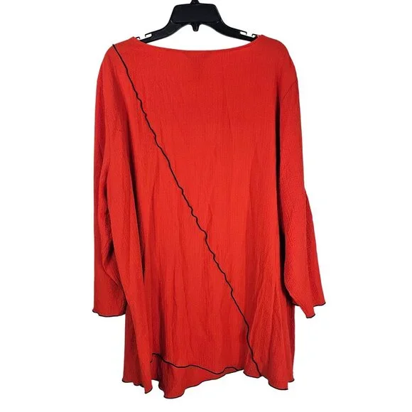 Ali Miles Artsy Crinkle Knit Tunic 3X Orange Boho Flowy Tie Detail Relaxed Fit - Picture 8 of 9